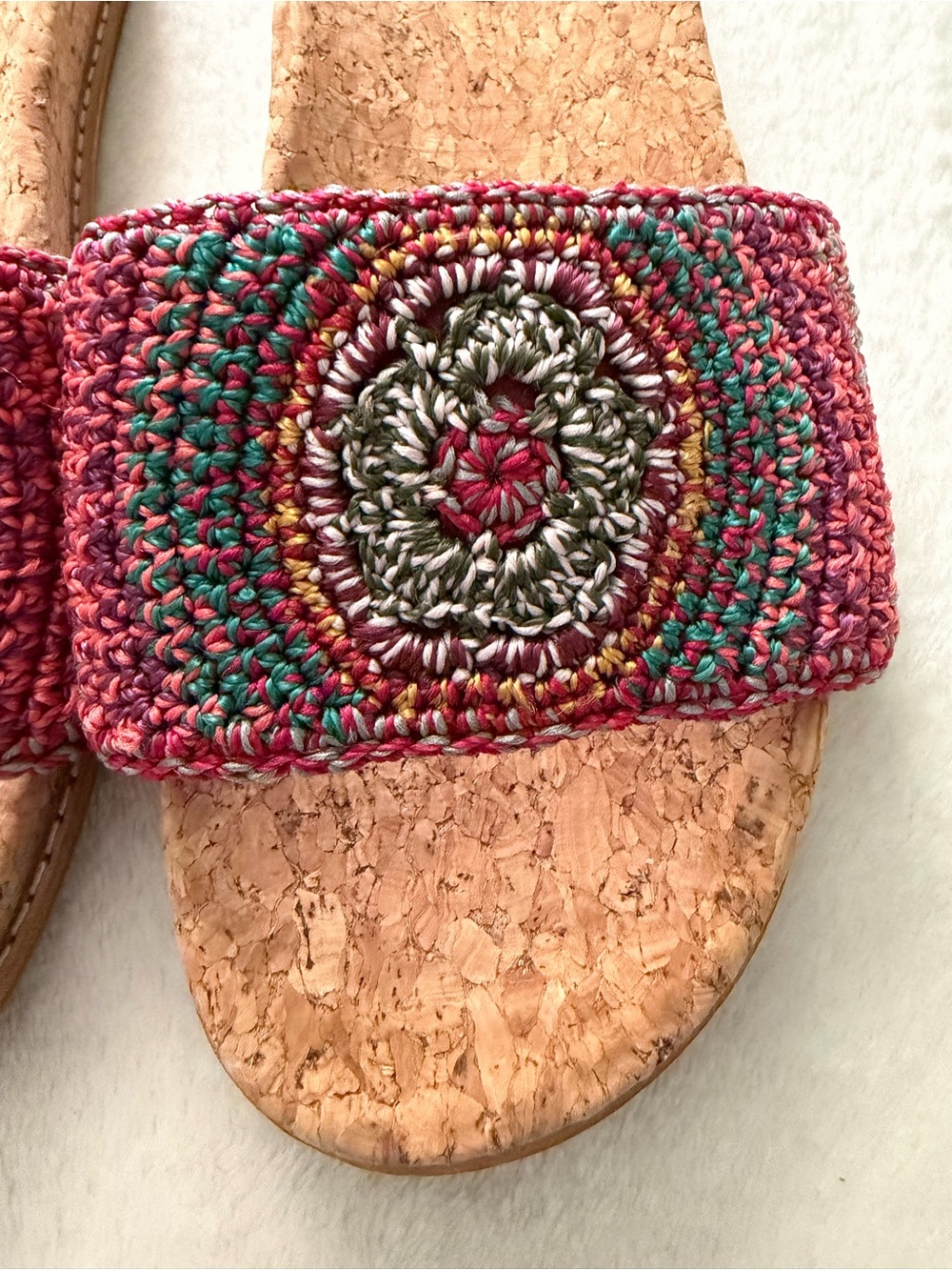 The Sak Multicolor Crochet Sunset Stripe Medallion Cork Slide Sandals, NWOT - Picture 4 of 11